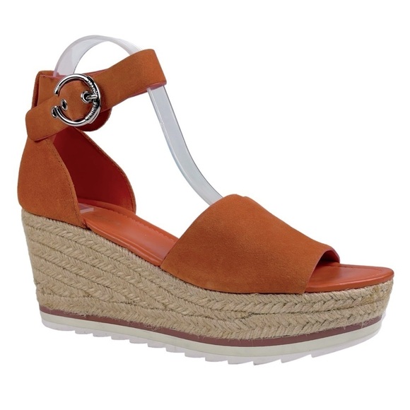 MARC FISHER ZARNA ORANGE SUEDE PLATFORM ANKLE STRAP ESPADRILLE WEDGE HEELS - Picture 3 of 13